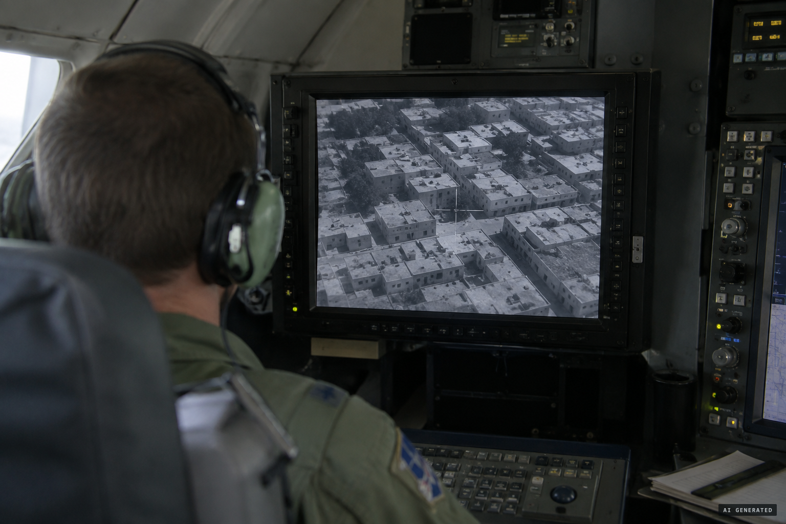 The MC-12's sensors record full-motion video over Mosul at 12:47