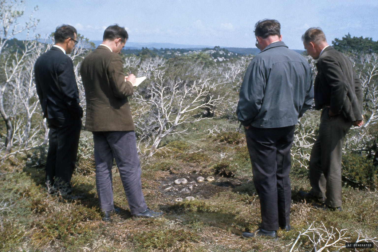 UFO investigators and a Thames Star reporter at the site on 7 September