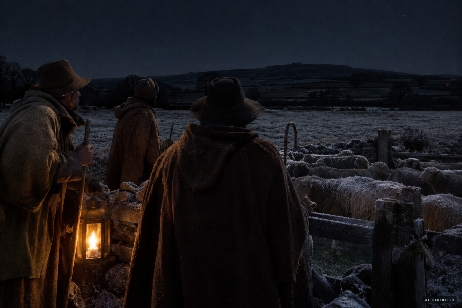 Shepherds near Kineton hear distant drums in the night before Christmas