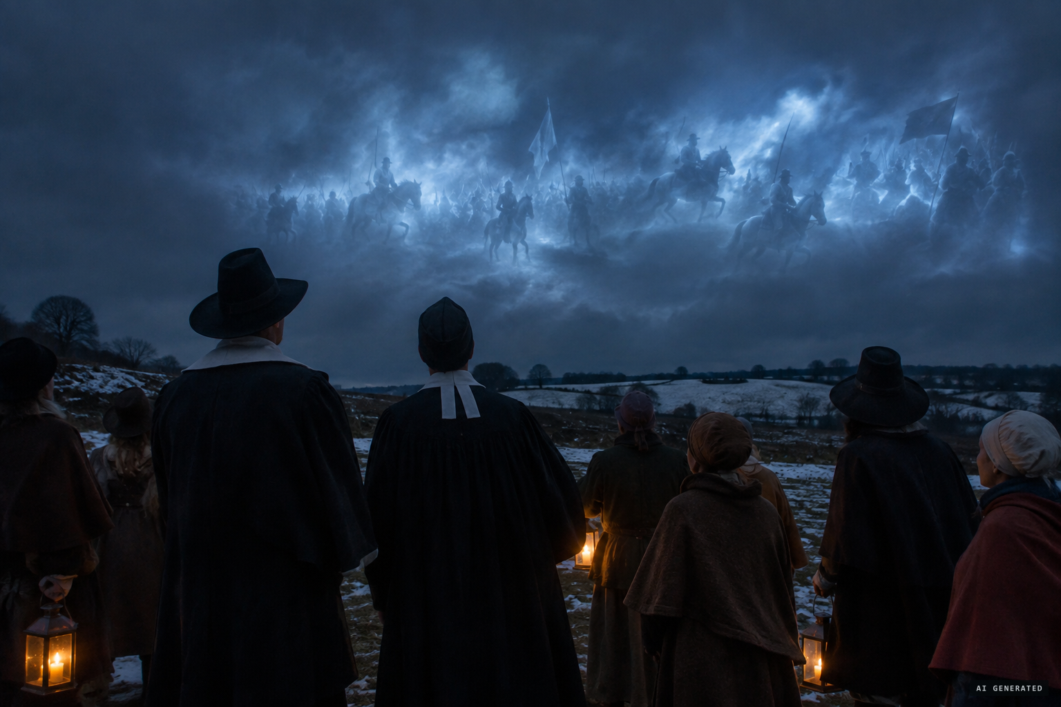 Justice William Wood and minister Samuel Marshall gather witnesses on the field