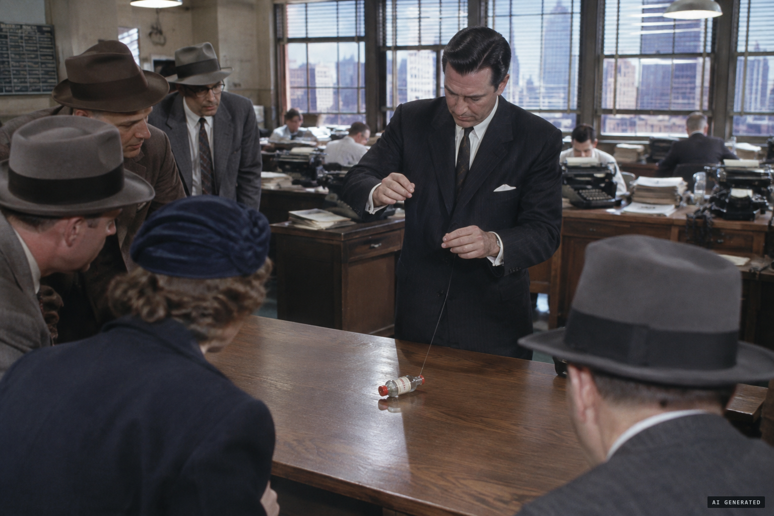 Milbourne Christopher shows reporters how thread could produce the effects