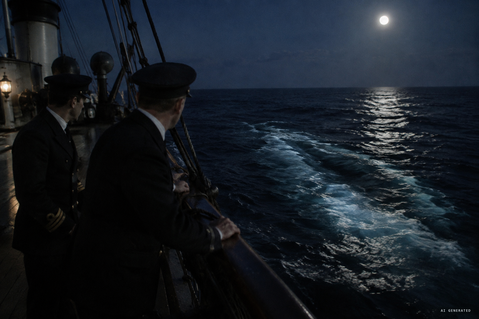 At night, the mates see a large disturbance moving just below the surface