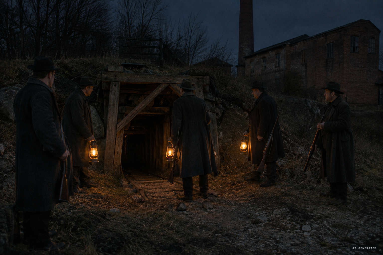 The town keeps watch at the abandoned mine