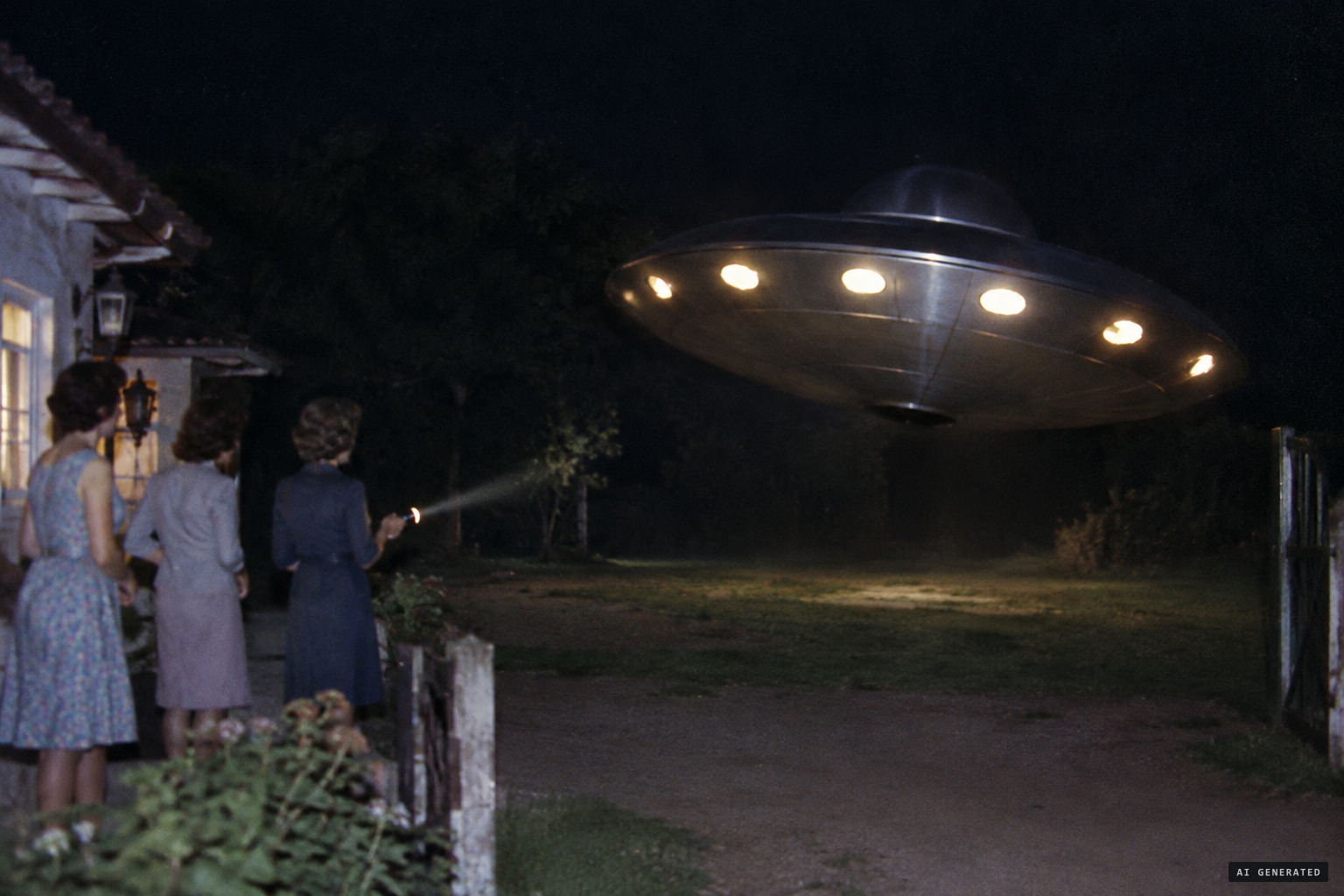 Object F hovers at the gate as a flashlight is turned on it