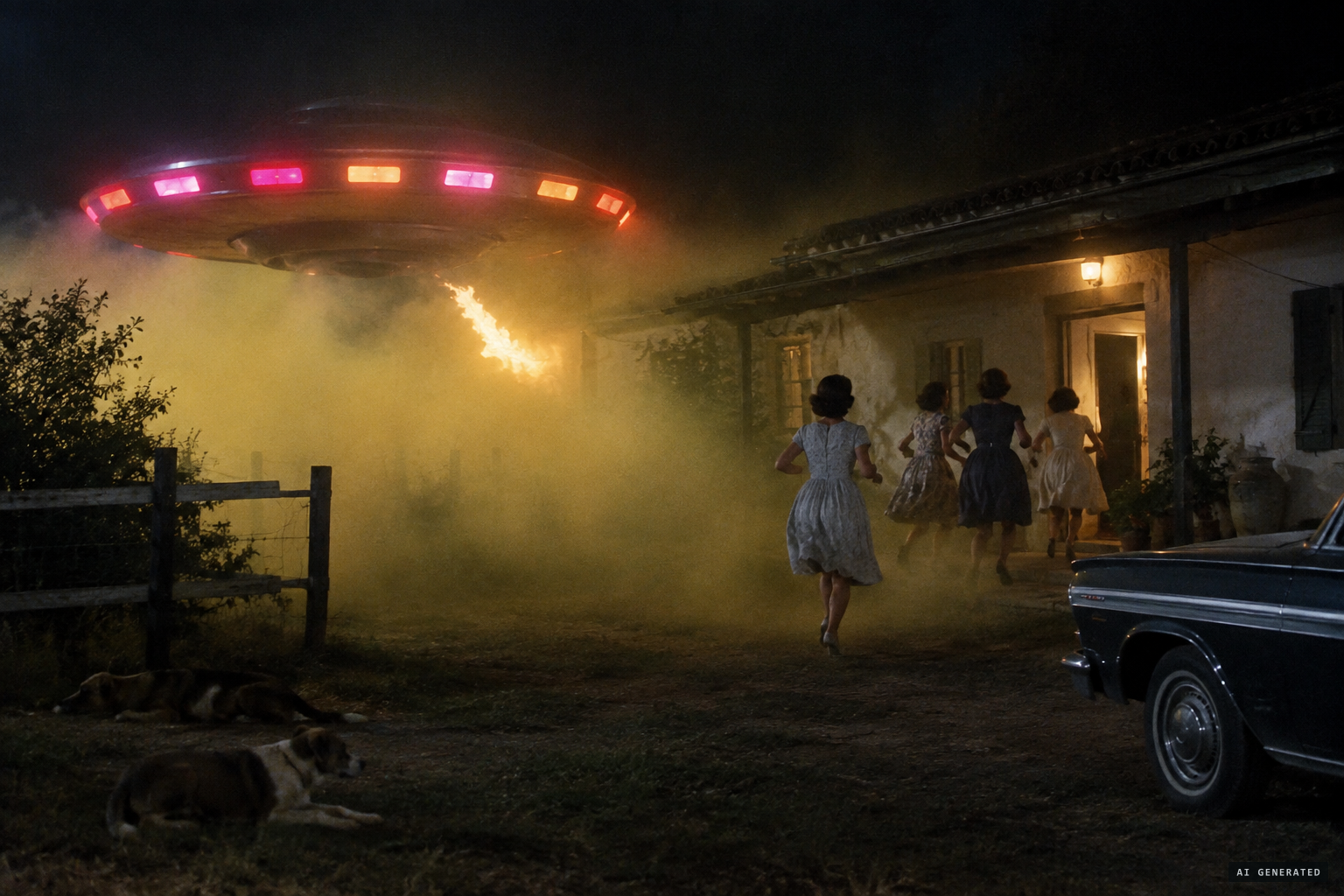 Windows change colour amid sulphurous fog, and a tongue of flame drives the witnesses back