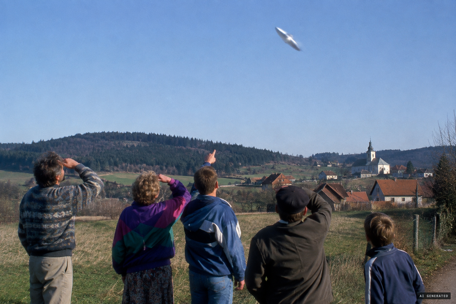 Ground observers see a silvery elongated object suddenly change direction and speed