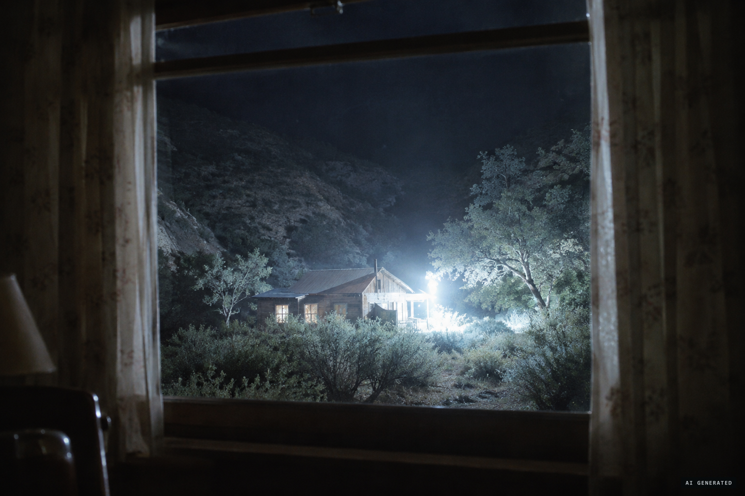 At 2:00 a.m., bright light floods around the cabin
