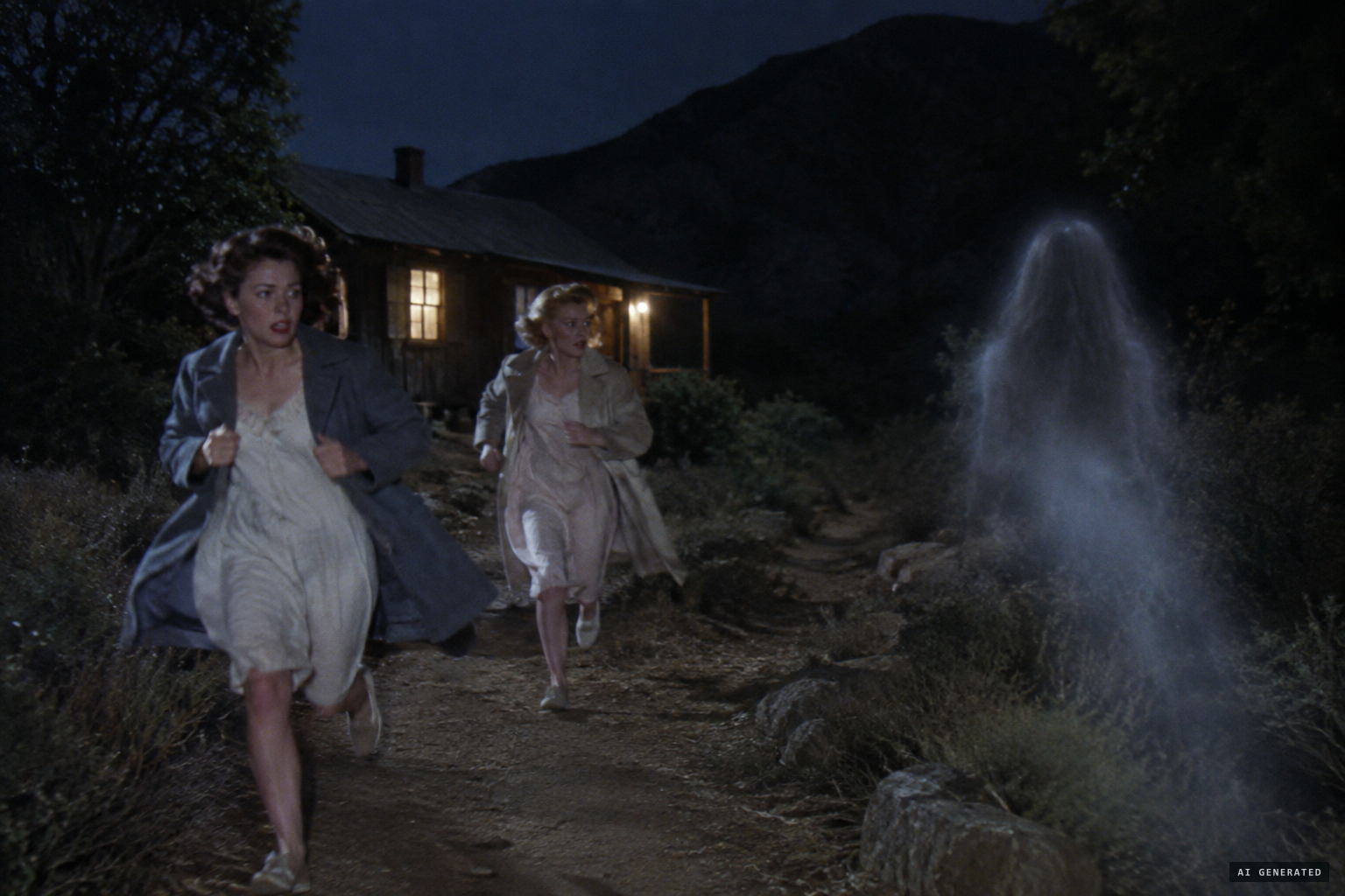Fleeing after missing time, they pass a vaporous long-haired figure