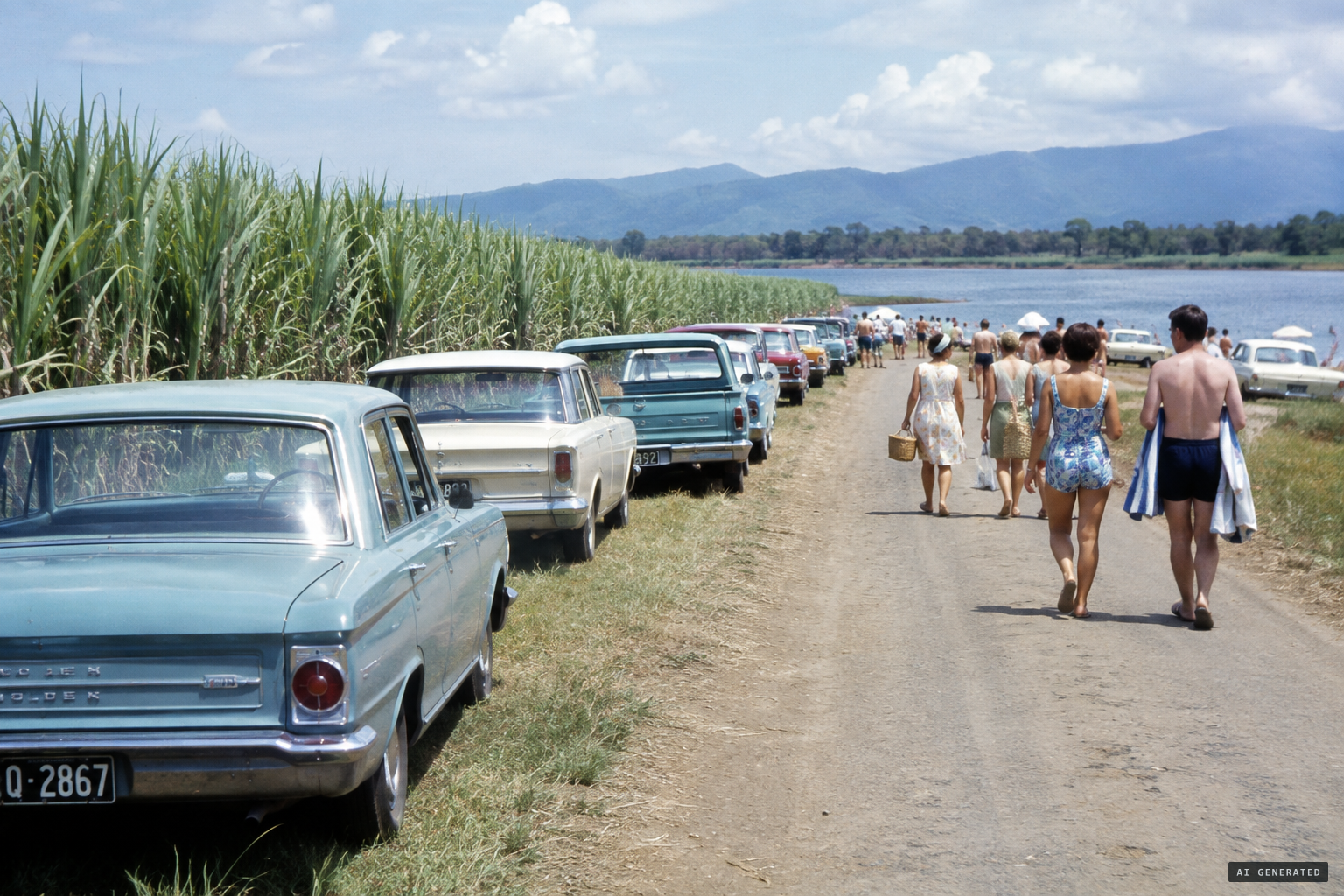 Hundreds of sightseers' cars flock to the saucer nest.