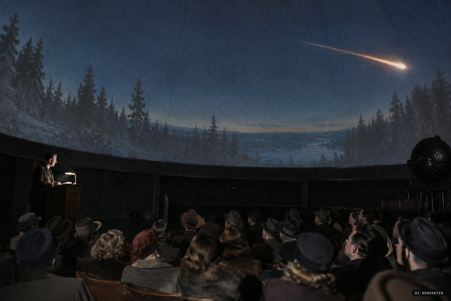 The planetarium's dramatised lecture shows a fireball crossing the taiga