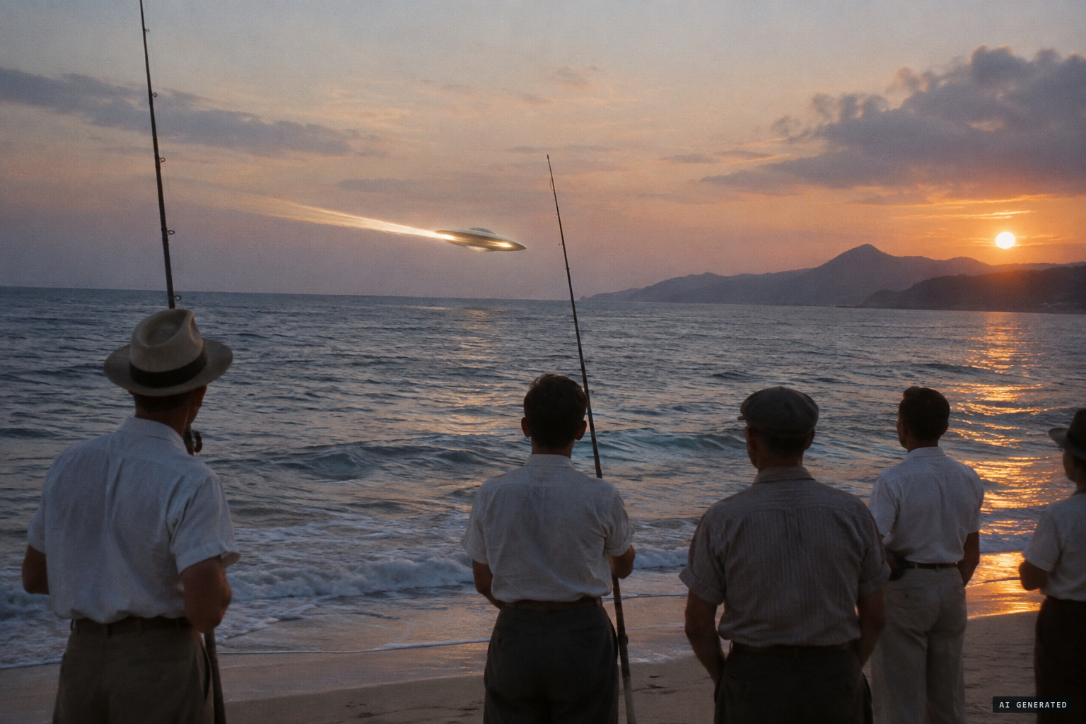 The fishermen see a disc racing toward the beach