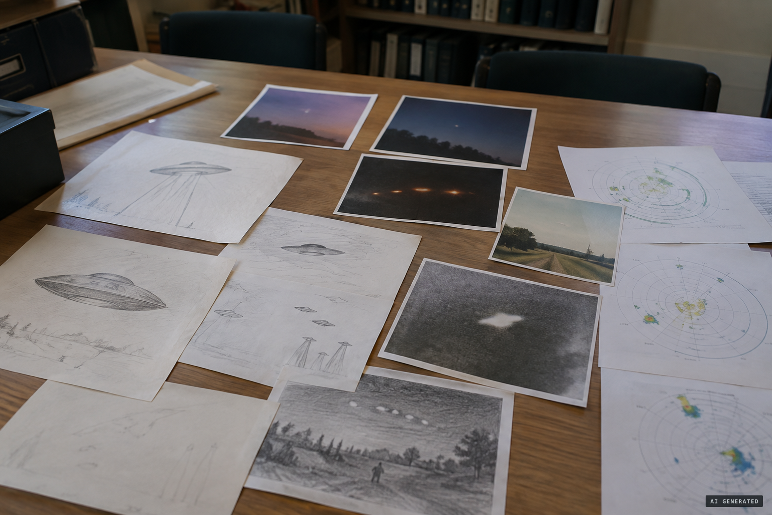 Sighting reports, witness drawings, photographs and radar notes from the tranches