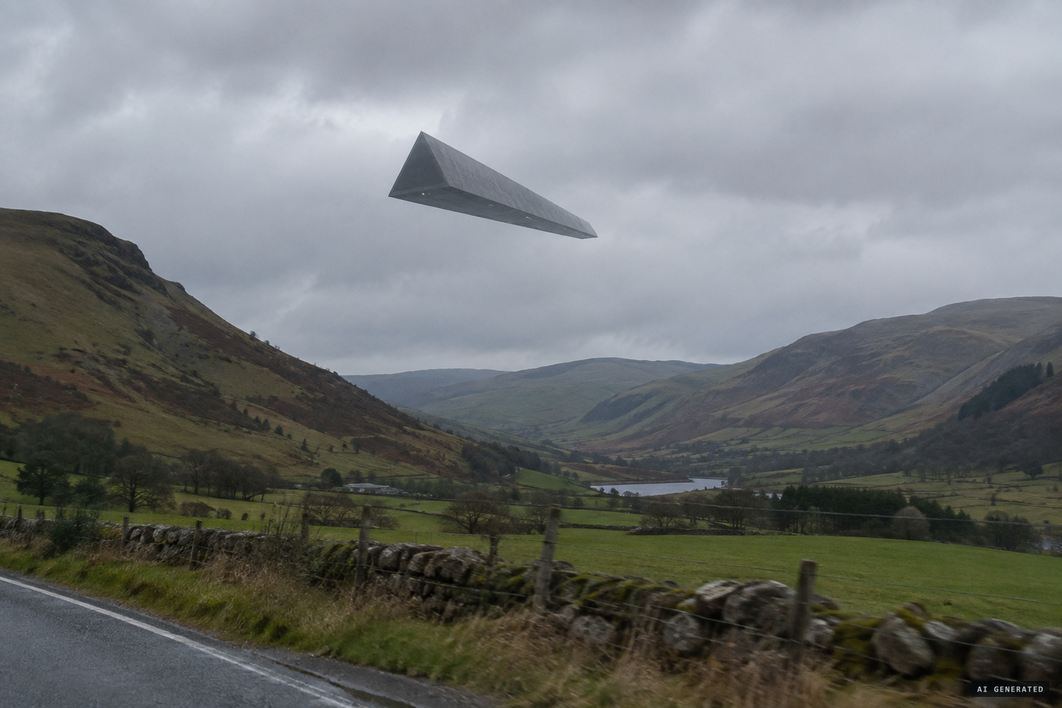 A Toblerone-shaped UFO hovering over Annandale