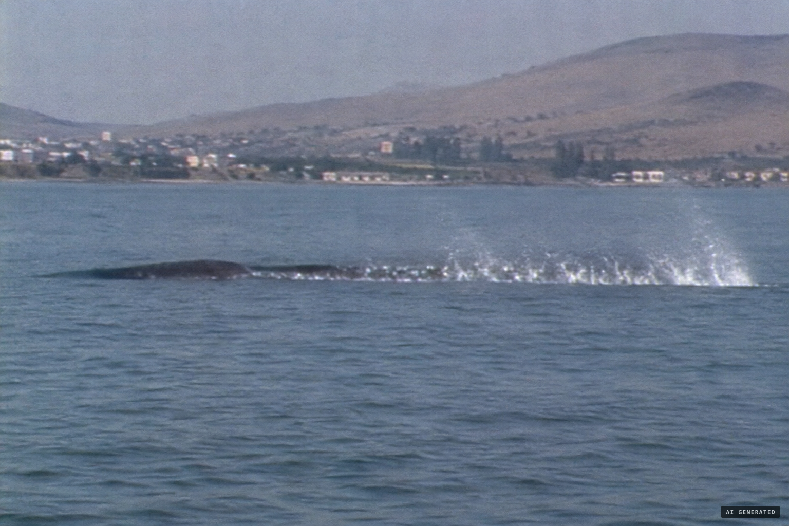 The video: a long dark body crossing in a straight line, breathing continuously
