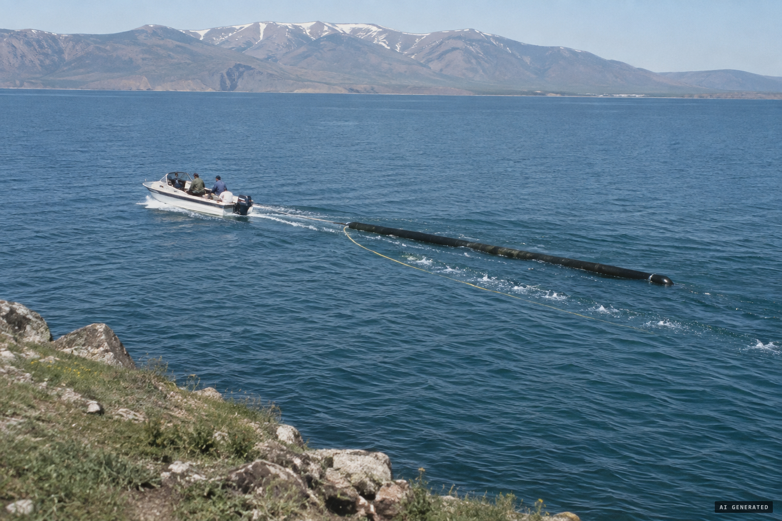The skeptics' theory: a model or garbage bags towed by a boat