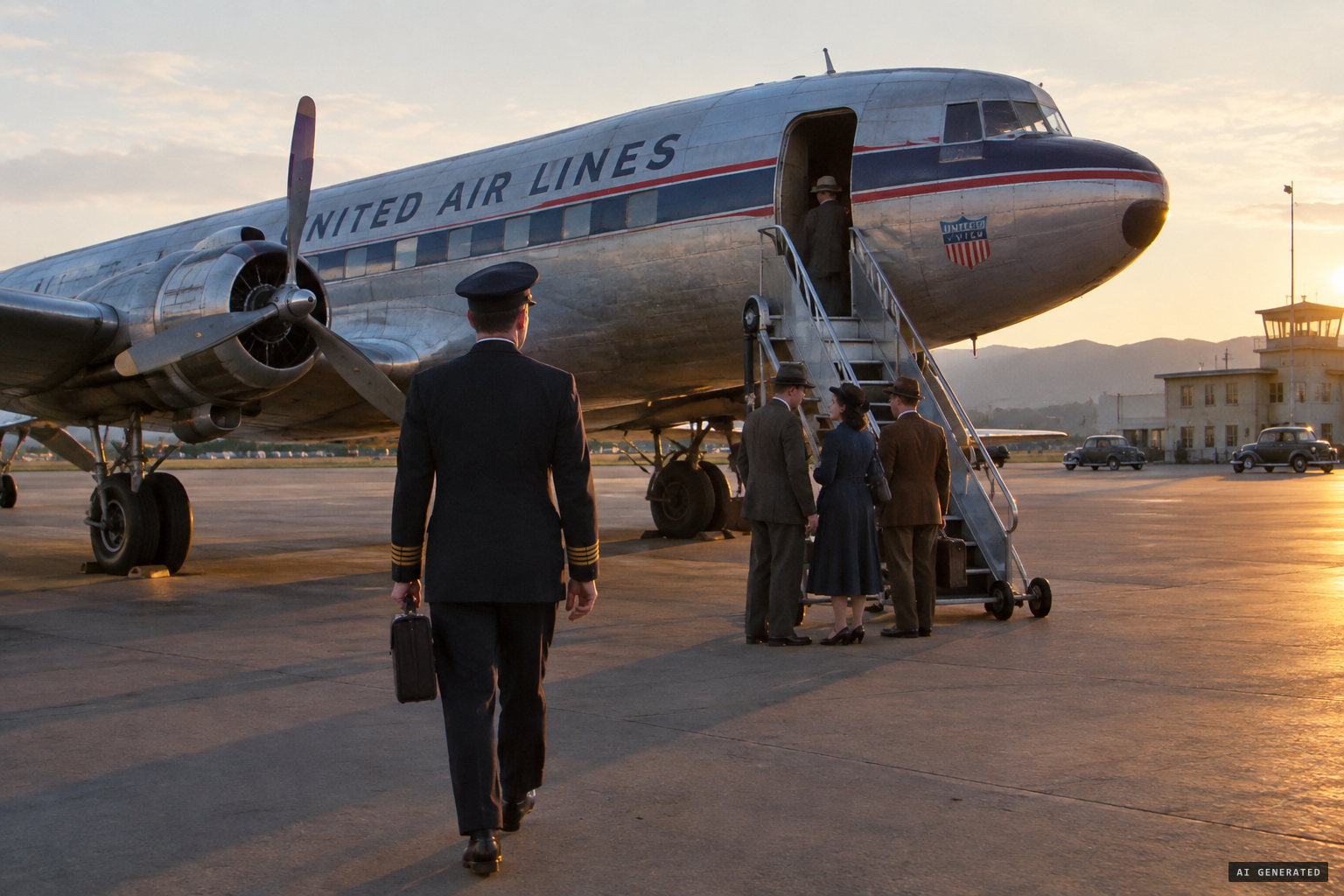 Captain Emil J. Smith boards his DC-3 at Boise on the evening of July 4, 1947, still doubting the saucer reports