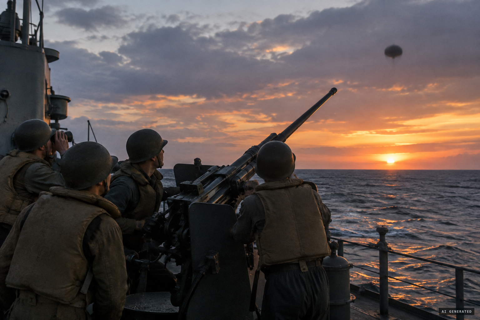 The gun crews on tight alert hold their fire
