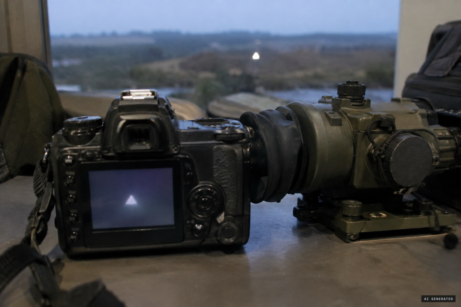 The triangles explained: light through night-vision goggles, recorded by an SLR