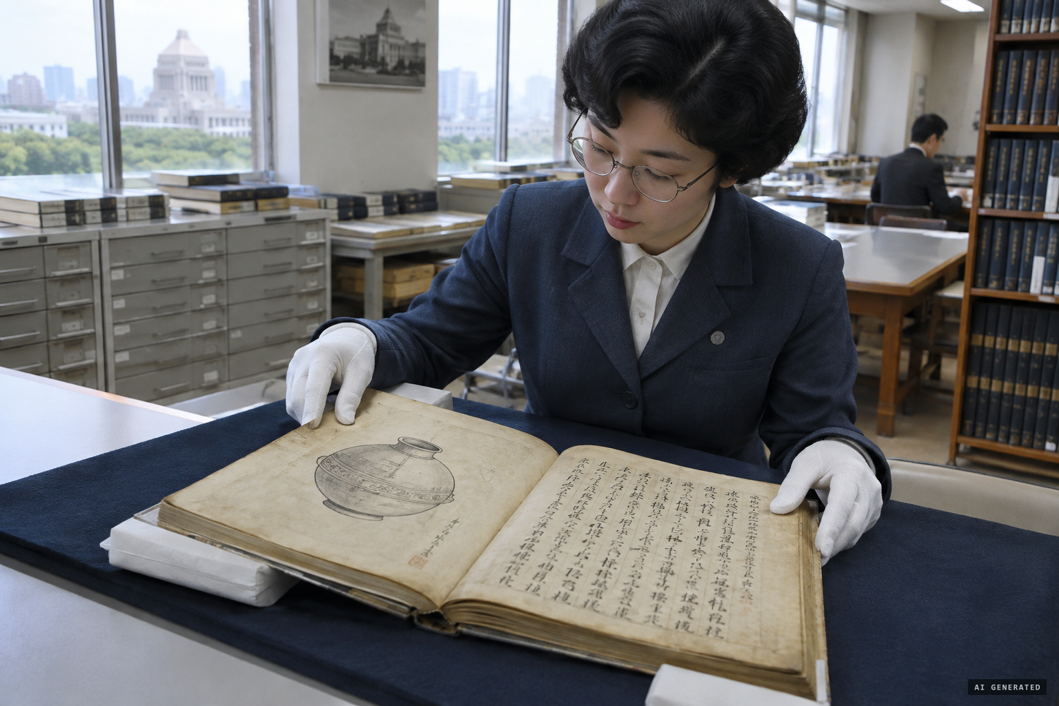 Archive staff identify the Enkai kibun and its drawing of a sphere