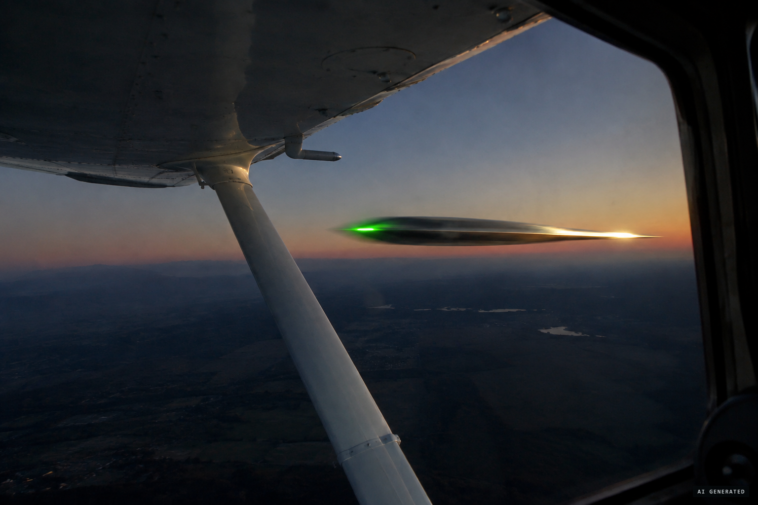 A long shape, with a green light, all shiny on the outside