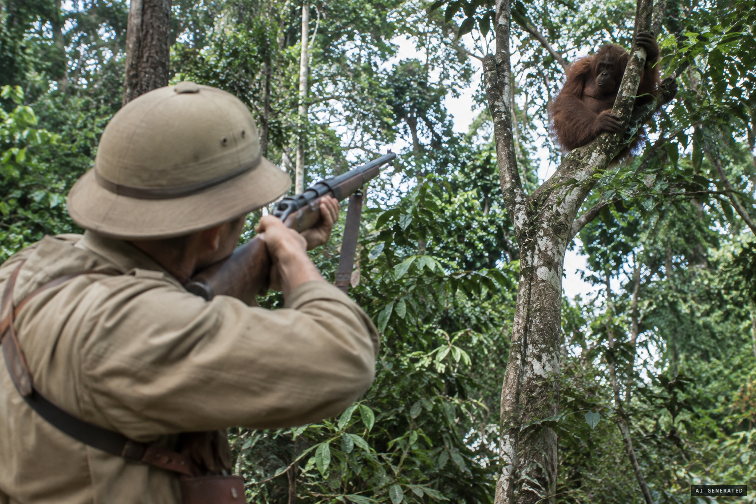 He raises his gun and hears a plaintive "hu-hu" answered from the forest
