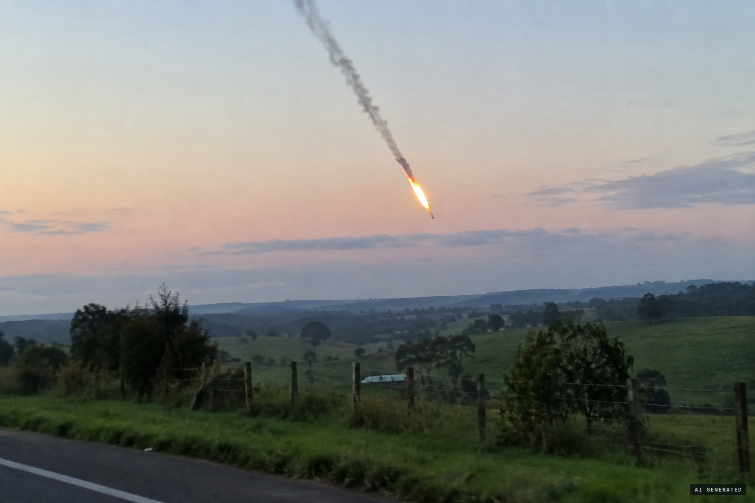About 6:30 a.m.: a burning cigar-shaped object falls toward Fazenda Maiolino