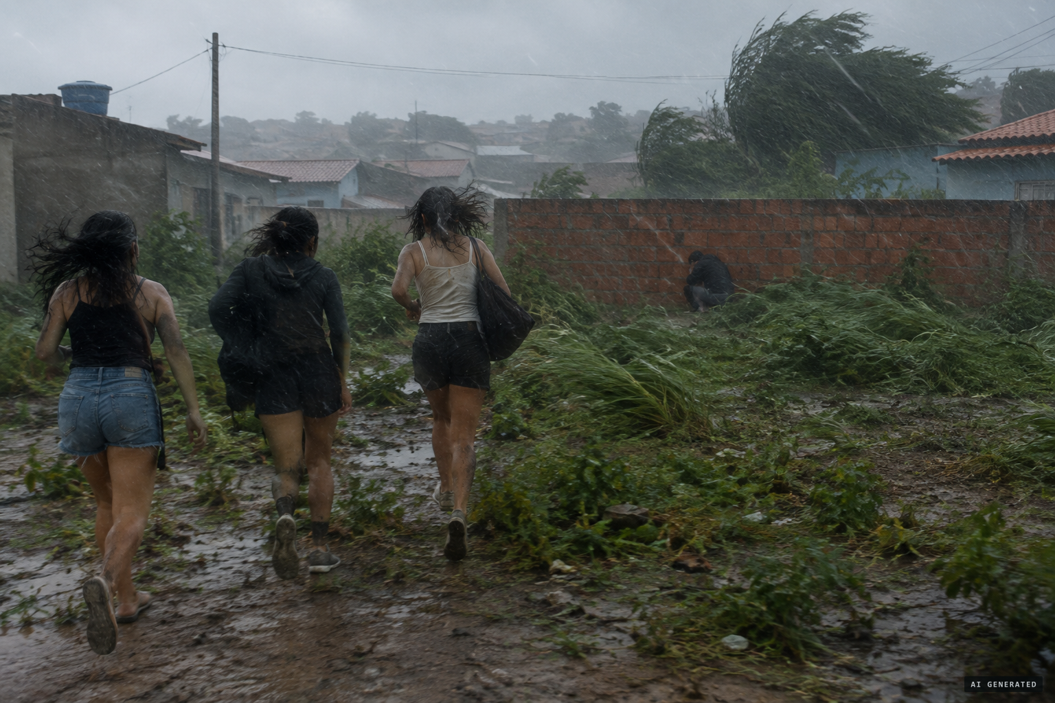 Jardim Andere, 3:30 p.m.: three girls crossing the vacant lot see something crouched by a wall