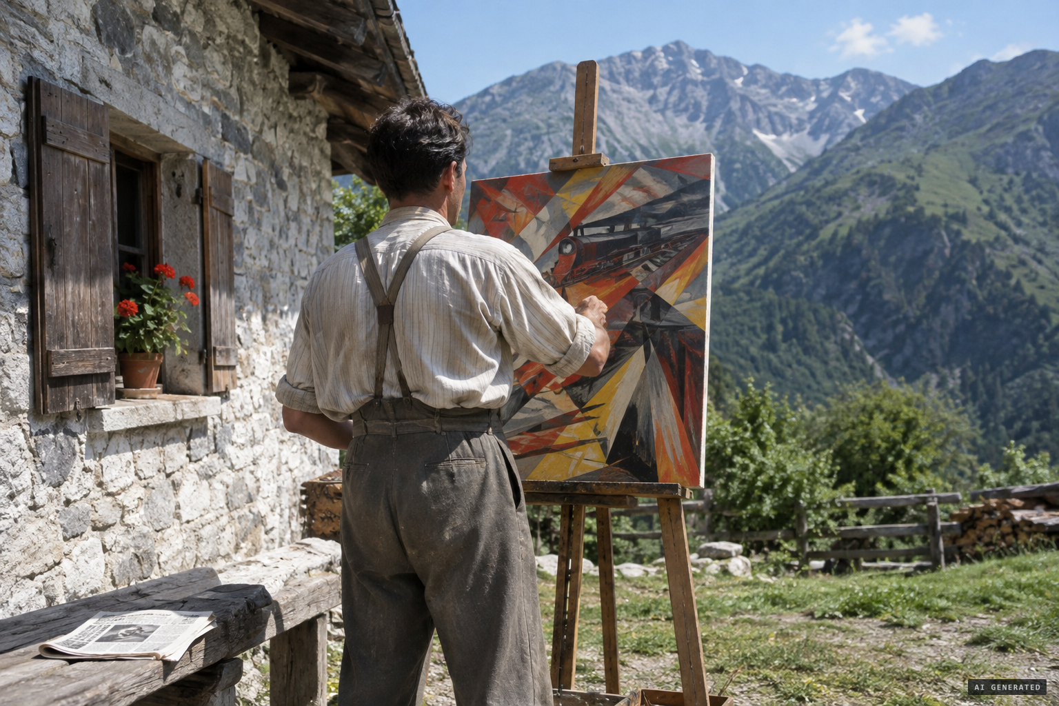 Luigi Rapuzzi, the Futurist painter who wrote as L. R. Johannis, in Friuli in summer 1947