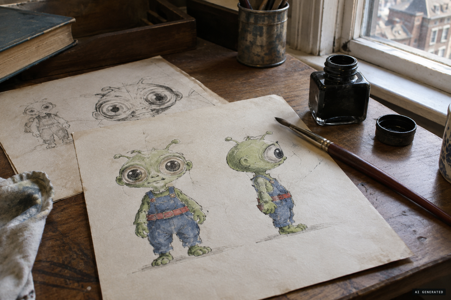 Johannis's surviving sketches of the two little green beings