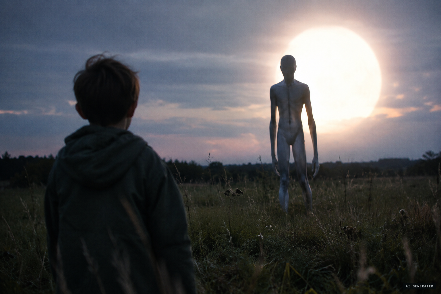 The being looks at the boy who cried out, and he freezes