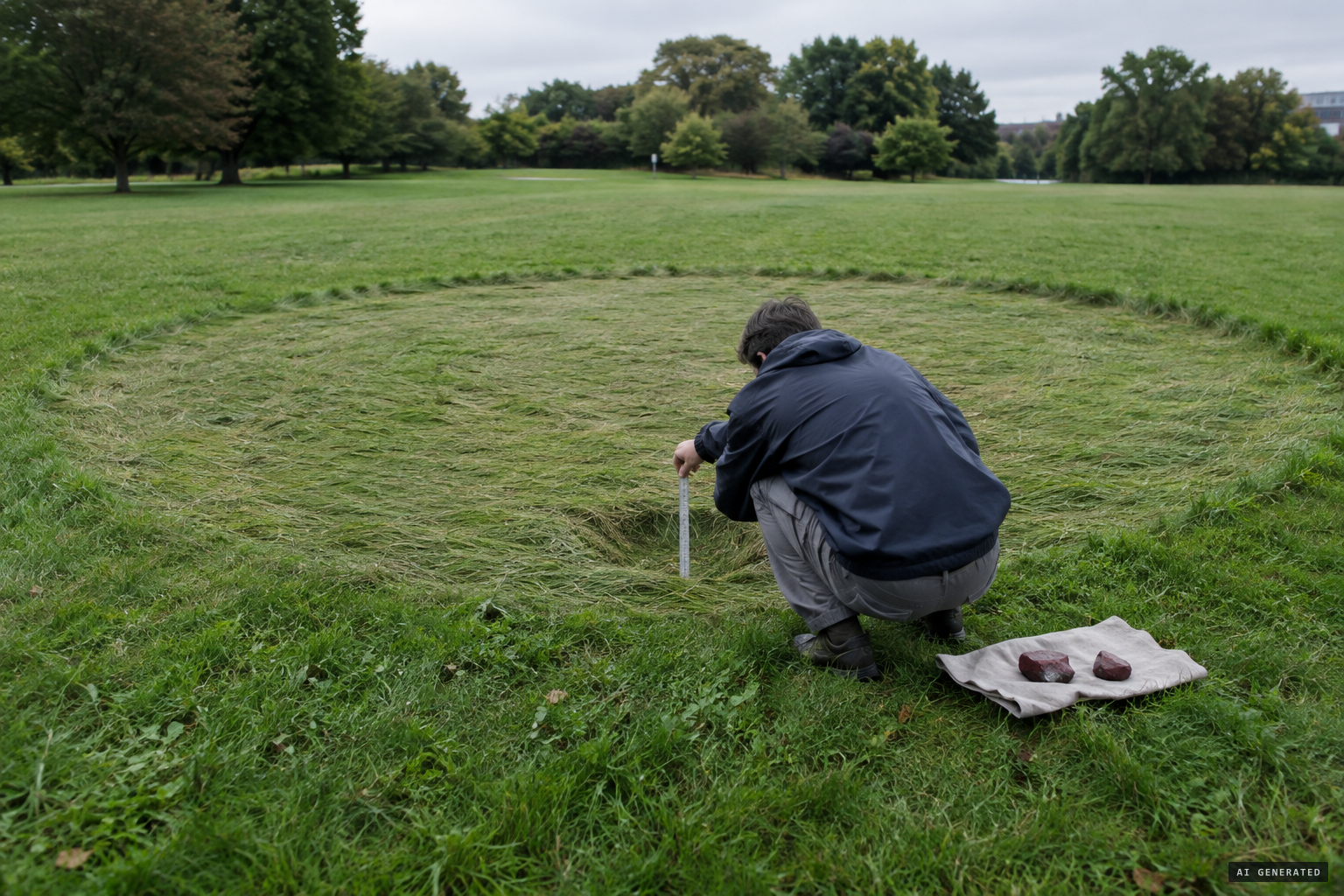 Silanov's circle 20 meters across with dents 4–5 cm deep and pieces of deep-red rock