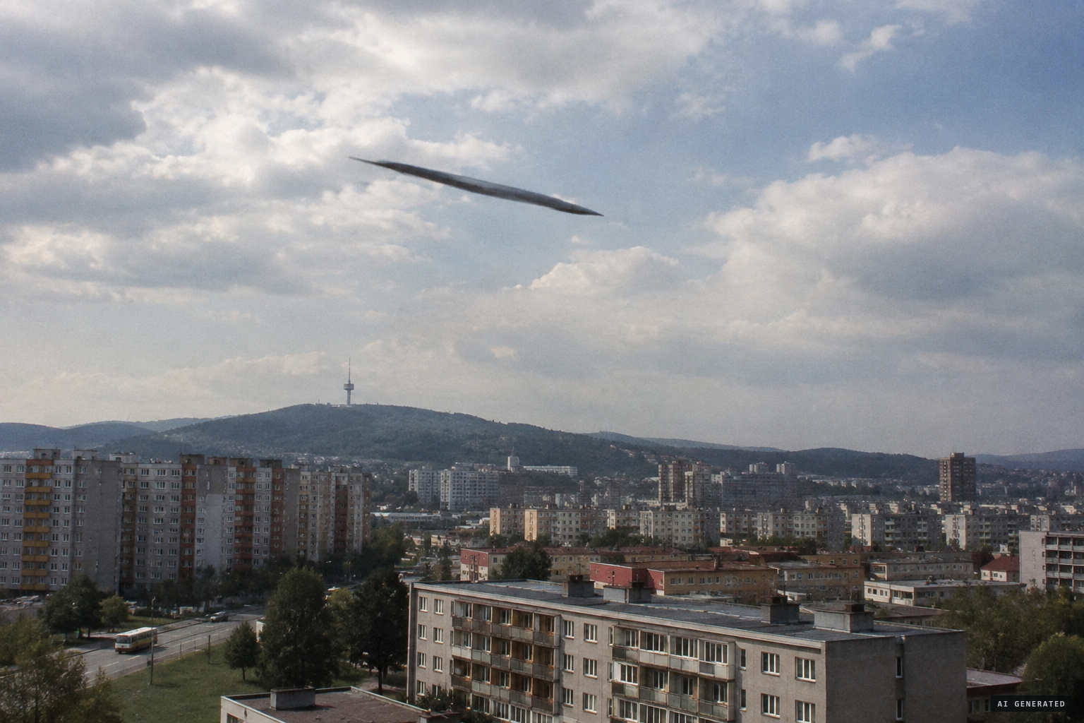 The object streaks away over Brno at supersonic speed