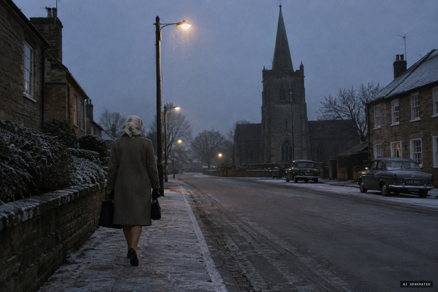 Marjorie Bye walks to Holy Communion before dawn