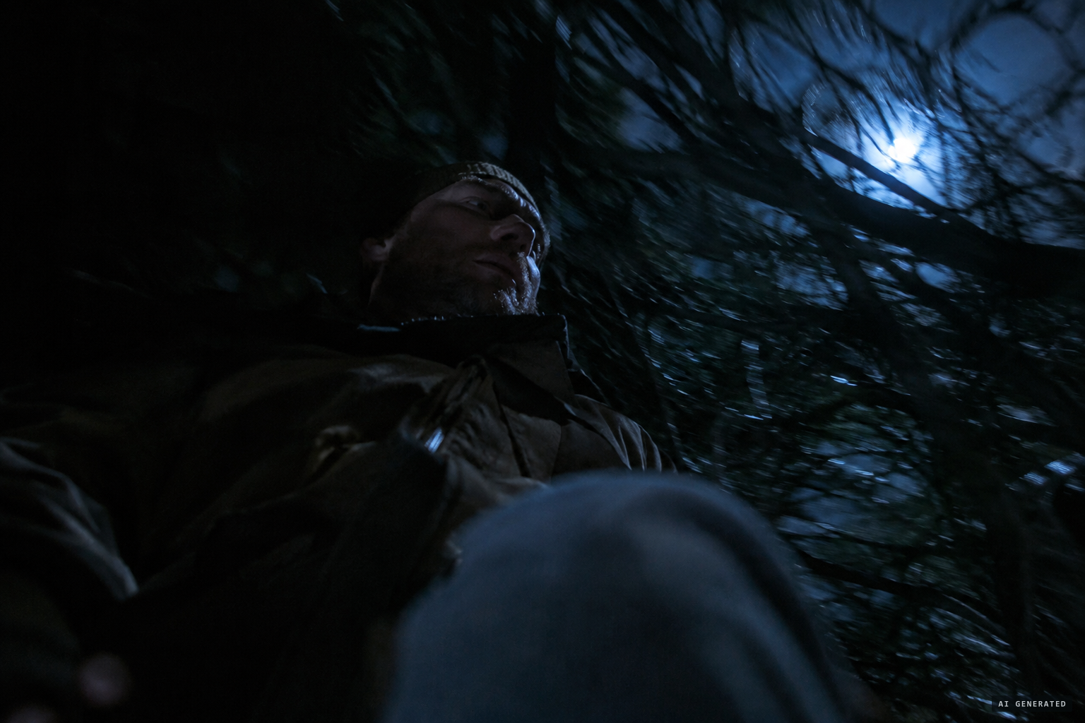 Carried out of the cabin, branches moving past his face