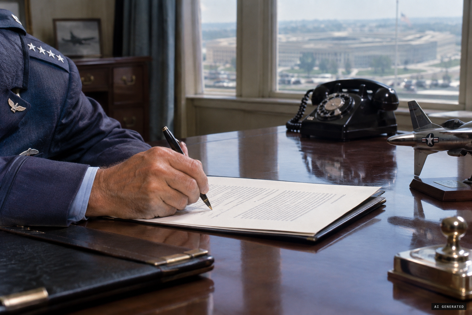 Gen. Twining signs the Air Force evaluation