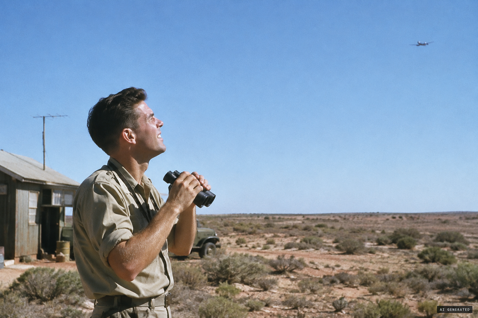 Without the binoculars he sees nothing; through them it was a perfectly circular, translucent grey disc