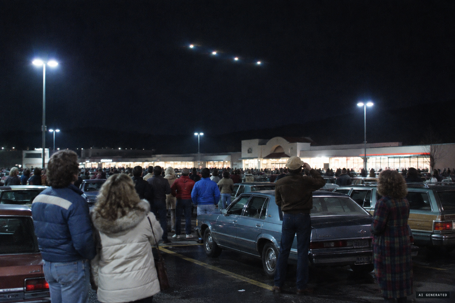 About 200 people watch four silent lights fly in formation