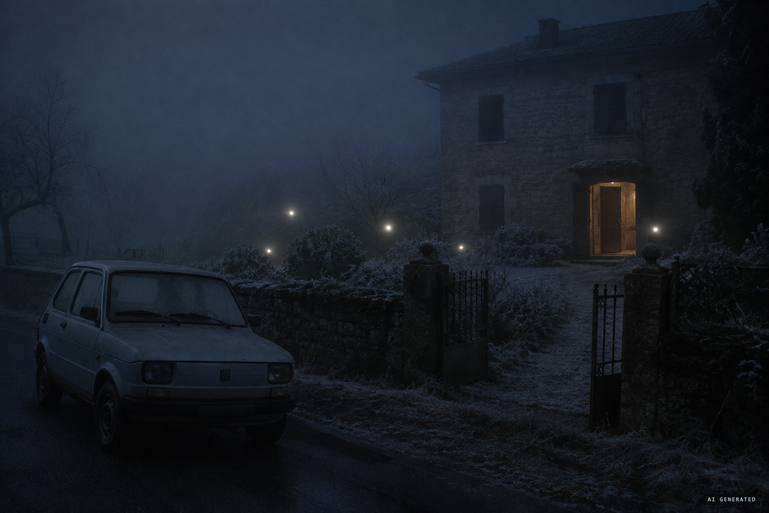 Four small lights moving in the garden of the villa Casa Nostra at Marzano