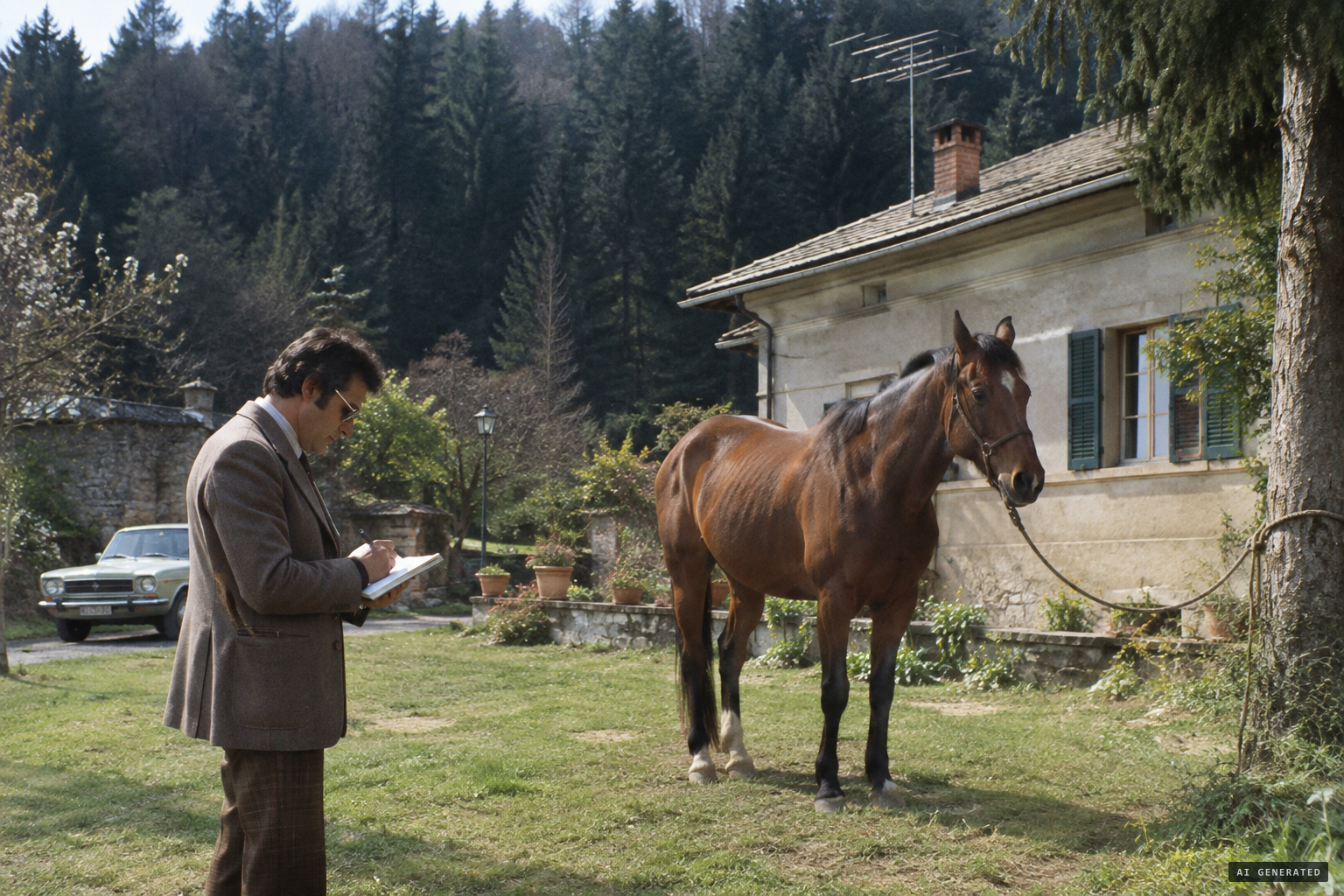 Grassino's visit: the mark matched where a horse was tied, and a TV aerial stood against the firs
