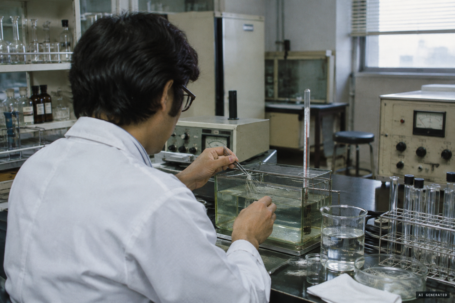 Researchers test the horny fibres taken from the fin